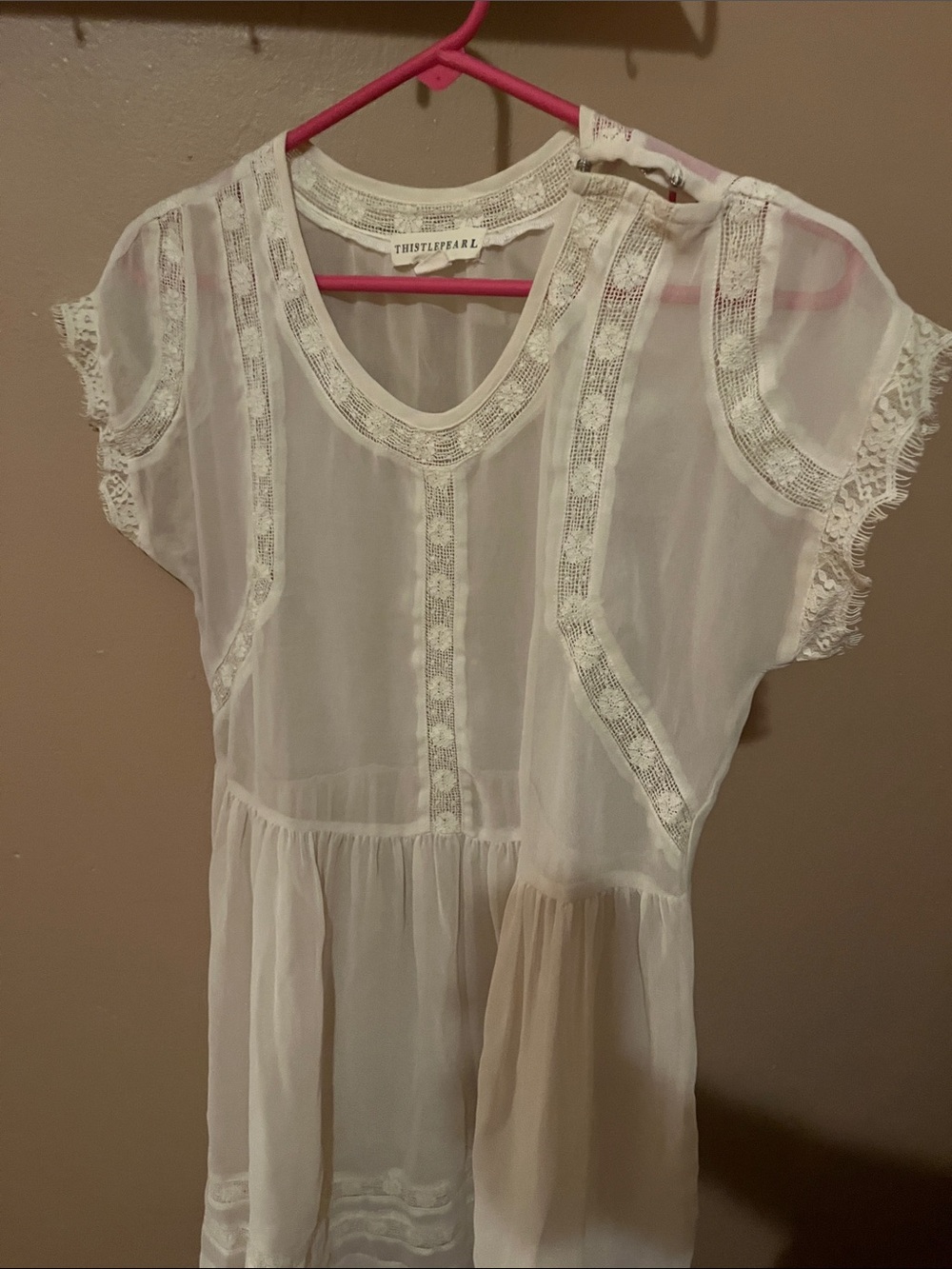 Thistle & Pearl White Lace-Trim Peasant Dress